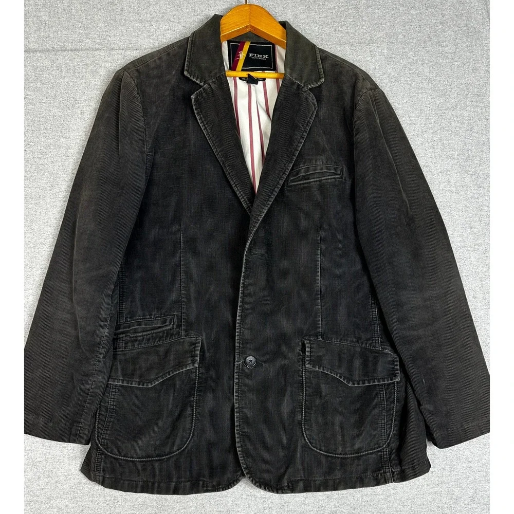 VTG Fink Corduroy Blazer Mens XL Brown Y2K Two Button Striped Lining Jacket Coat